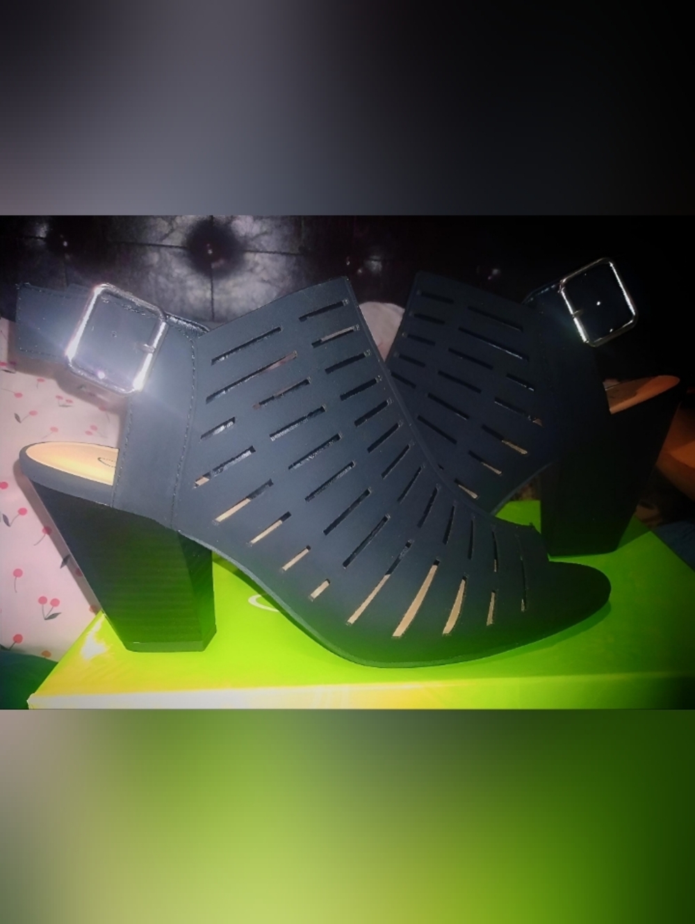 Cutout Block Heel Booties in Navy Blue
